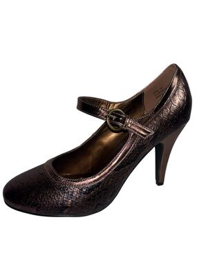 Romantic Soles Mary Jane Heels Copper Snake Print Buckle Closure Women’s Size 8W